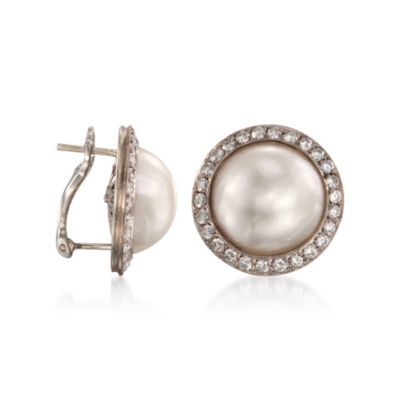 C. 1970 Vintage 15mm Mabe Pearl and 1.55 ct. t.w. Diamond Earrings in 18kt White Gold &mdash; Alt Image 3