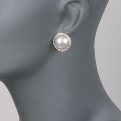 C. 1970 Vintage 15mm Mabe Pearl and 1.55 ct. t.w. Diamond Earrings in 18kt White Gold &mdash; Alt Image 2