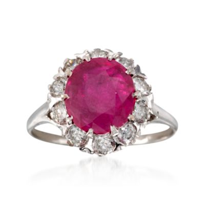 C. 2000 Vintage 1.40 Carat Ruby and .80 ct. t.w. Diamond Ring in 18kt White Gold. Size 7 &mdash; Alt Image 1