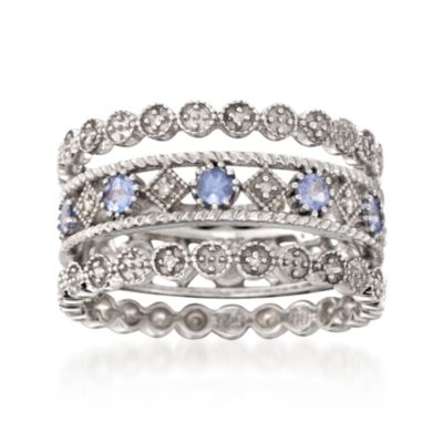 Set of Three .80 ct. t.w. Diamond and Tanzanite Eternity Bands in Sterling Silver Set &mdash; Alt Image 1