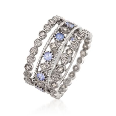 Set of Three .80 ct. t.w. Diamond and Tanzanite Eternity Bands in Sterling Silver Set &mdash; Alt Image 3