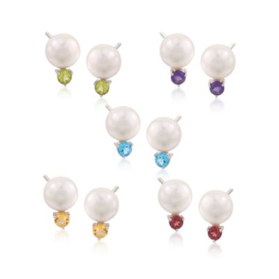 Cultured Pearl and 2.80 ct. t.w. Gem Five-Pair Stud Earring Set in Sterling Silver &mdash; Alt Image 1