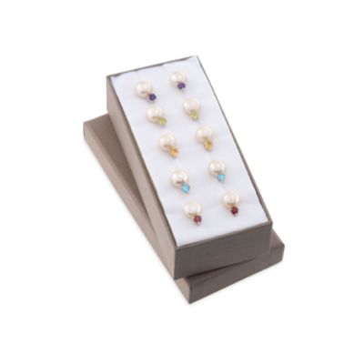 Cultured Pearl and 2.80 ct. t.w. Gem Five-Pair Stud Earring Set in Sterling Silver &mdash; Alt Image 8