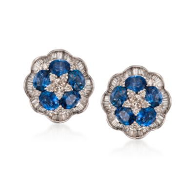 C. 1990 Vintage 7.20 ct. t.w. Sapphire and 2.20 ct. t.w. Diamond Earrings in 18kt White Gold &mdash; Alt Image 1