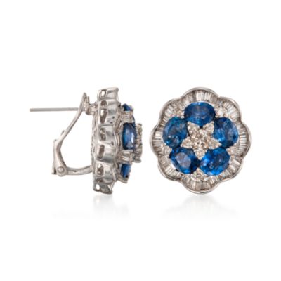 C. 1990 Vintage 7.20 ct. t.w. Sapphire and 2.20 ct. t.w. Diamond Earrings in 18kt White Gold &mdash; Alt Image 3