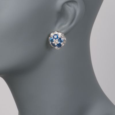 C. 1990 Vintage 7.20 ct. t.w. Sapphire and 2.20 ct. t.w. Diamond Earrings in 18kt White Gold &mdash; Alt Image 2