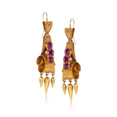 C. 1910 Vintage 6.35 ct. t.w. Garnet Pin and Earring Set in 14kt and 18kt Yellow Gold &mdash; Alt Image 3