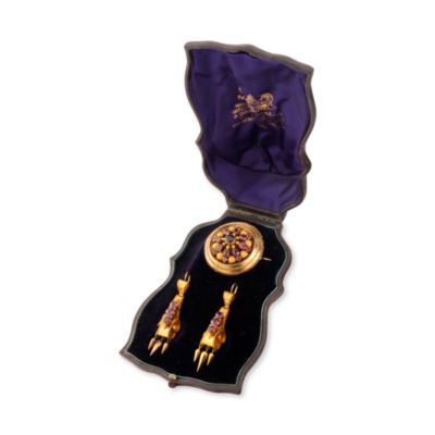 C. 1910 Vintage 6.35 ct. t.w. Garnet Pin and Earring Set in 14kt and 18kt Yellow Gold &mdash; Alt Image 5