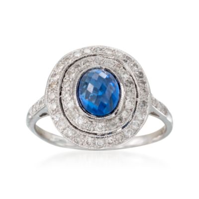 C. 2000 Vintage 1.00 Carat Sapphire and .50 ct. t.w. Diamond Ring in 18kt White Gold. Size 6.75 &mdash; Alt Image 1