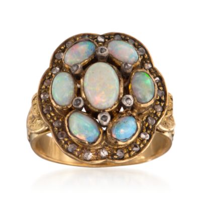 C. 1970 Vintage Oval Opal and .15 ct. t.w. Diamond Ring in 18kt Yellow Gold. Size 7 &mdash; Alt Image 1