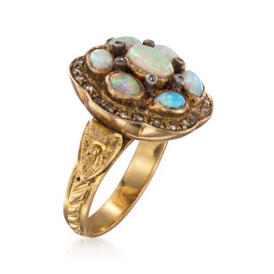 C. 1970 Vintage Oval Opal and .15 ct. t.w. Diamond Ring in 18kt Yellow Gold. Size 7 &mdash; Alt Image 3