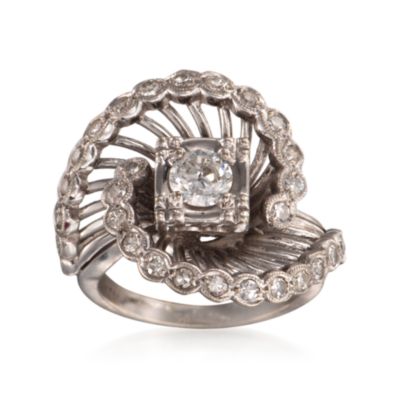 C. 1970 Vintage .85 ct. t.w. Diamond Swirl Ring in 14kt White Gold. Size 4 &mdash; Alt Image 1