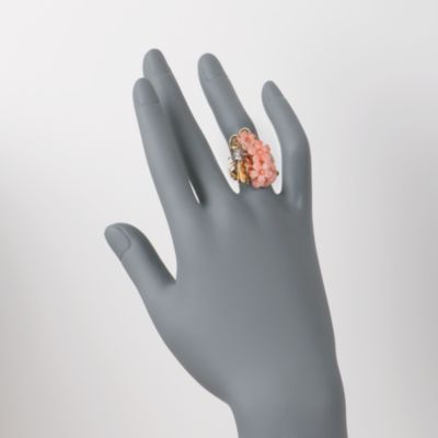 C. 1950 Vintage Carved Coral and Diamond Floral Ring in 14kt Yellow Gold. Size 6.5 &mdash; Alt Image 2
