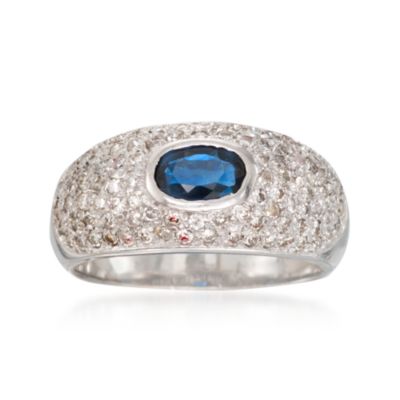 C. 1990 Vintage .40 Carat Sapphire and .50 ct. t.w. Pave Diamond Ring in 14kt White Gold. Size 5.5 &mdash; Alt Image 1