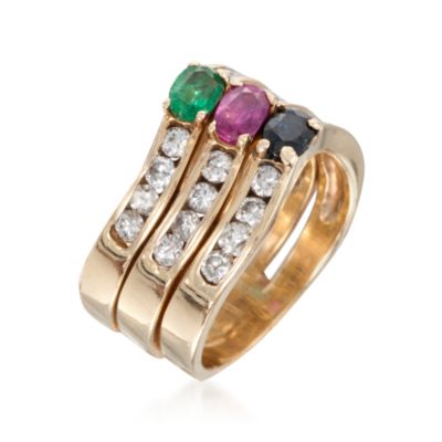 C.1990 Vintage .66 ct. t.w. Multi-Gem and 1.00 ct. t.w. Diamond Ring in 14kt Yellow Gold. Size 5.5 &mdash; Alt Image 3