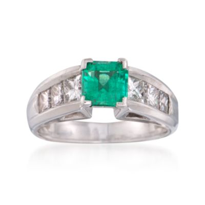 C. 2000 Vintage .92 Carat Emerald and 1.00 ct. t.w. Diamond Ring in Platinum. Size 6.5 &mdash; Alt Image 1