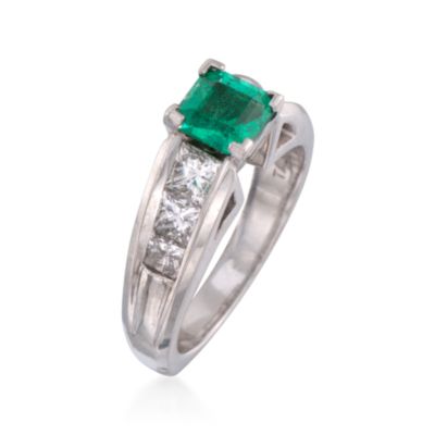 C. 2000 Vintage .92 Carat Emerald and 1.00 ct. t.w. Diamond Ring in Platinum. Size 6.5 &mdash; Alt Image 3