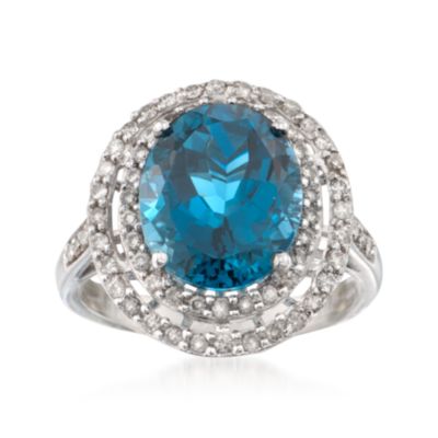 6.50 Carat London Blue Topaz and Diamond Ring in 14kt White Gold &mdash; Alt Image 1