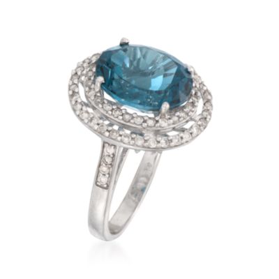 6.50 Carat London Blue Topaz and Diamond Ring in 14kt White Gold &mdash; Alt Image 3