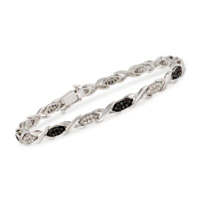 1.00 ct. t.w. Black and White Diamond "X&O" Bracelet in Sterling Silver &mdash; Alt Image 1
