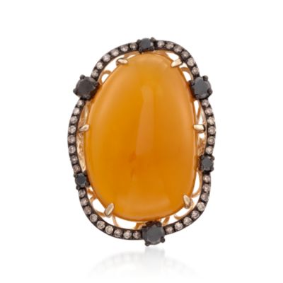 Yellow Agate and .81 ct. t.w. Diamond Ring in 14kt Yellow Gold &mdash; Alt Image 1