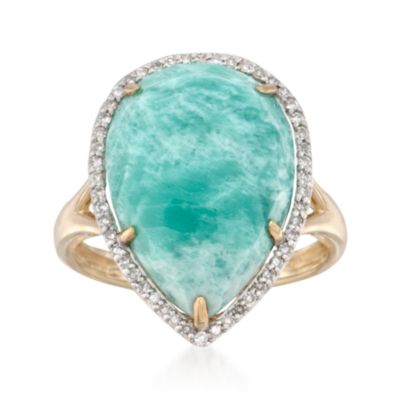 Amazonite and .20 ct. t.w. Diamond Ring in 14kt Yellow Gold &mdash; Alt Image 1