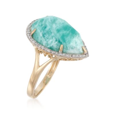 Amazonite and .20 ct. t.w. Diamond Ring in 14kt Yellow Gold &mdash; Alt Image 3