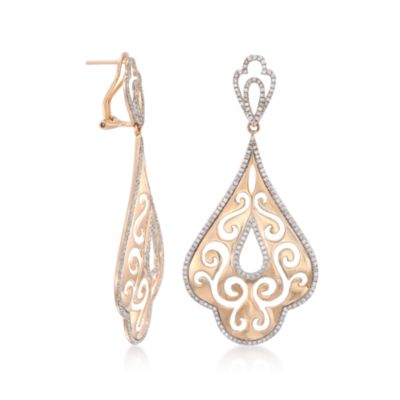 1.25 ct. t.w. Diamond Scrollwork Drop Earrings in 14kt Yellow Gold &mdash; Alt Image 3