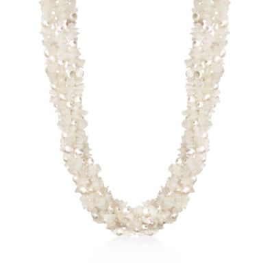 Seven-Strand Moonstone and Cultured Pearl Torsade Necklace in Sterling Silver. 18" &mdash; Alt Image 1