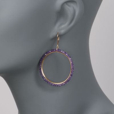 Amethyst Bead Drop Hoop Earrings in 14kt Gold Over Sterling &mdash; Alt Image 2