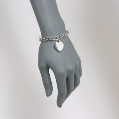 Engravable Sterling Silver Heart Charm Bracelet With Diamond &mdash; Alt Image 2