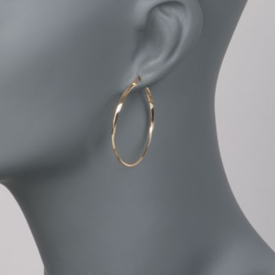14kt Yellow Gold Square-Tube Twisted Hoop Earrings &mdash; Alt Image 2
