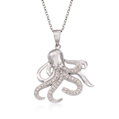 .26 ct. t.w. Diamond Octopus Pendant Necklace in Sterling Silver. 18" &mdash; Alt Image 1