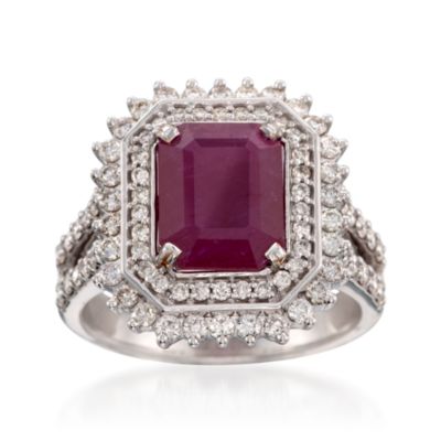 3.10 Carat Ruby and .98 ct. t.w. Diamond Ring in 18kt White Gold &mdash; Alt Image 1