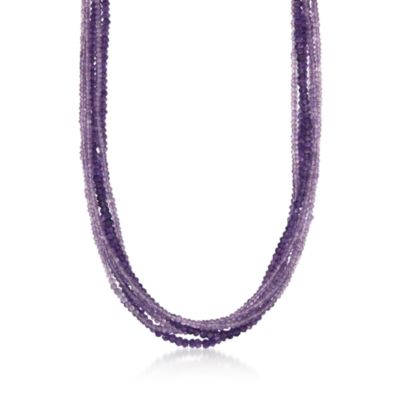 Amethyst and Rose De France Amethyst Six-Strand Necklace With 14kt Yellow Gold Clasp &mdash; Alt Image 1