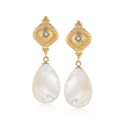 Mother-Of-Pearl Drop Earrings With Diamonds in 14kt Yellow Gold &mdash; Alt Image 1
