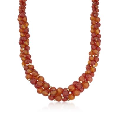 Three-Strand Carnelian Bead Necklace in 14kt Yellow Gold &mdash; Alt Image 1