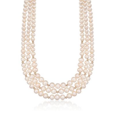 Graduated Three-Strand Cultured Pearl Necklace in 14kt Yellow Gold &mdash; Alt Image 1