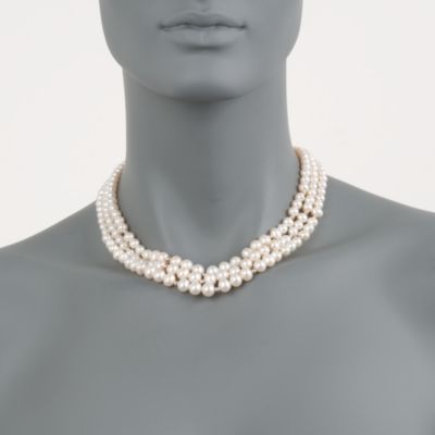 Graduated Three-Strand Cultured Pearl Necklace in 14kt Yellow Gold &mdash; Alt Image 2
