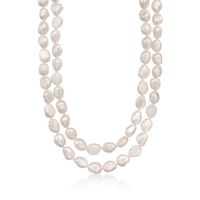 9-10mm Baroque Pearl Double Strand Necklace in Sterling Silver. 17" &mdash; Alt Image 1