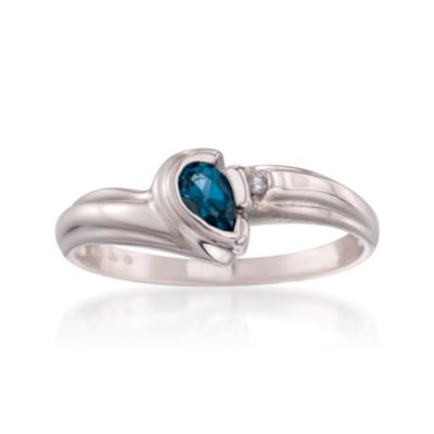 C. 1990 Vintage .25 Carat Blue Topaz Ring With Diamond in 10kt White Gold. Size 6.75 &mdash; Alt Image 1