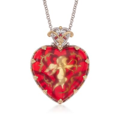 Orange Glass Cupid Pendant Necklace in 18kt Over Sterling and Silicone. 18" &mdash; Alt Image 1