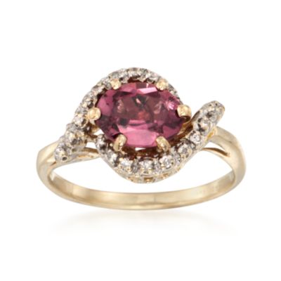 C. 1970 Vintage 1.50 Carat Pink Tourmaline and .10 ct. t.w. Diamond Swirl Ring in 14kt Yellow Gold. Size 7 &mdash; Alt Image 1