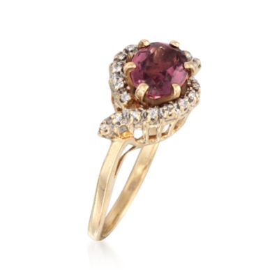 C. 1970 Vintage 1.50 Carat Pink Tourmaline and .10 ct. t.w. Diamond Swirl Ring in 14kt Yellow Gold. Size 7 &mdash; Alt Image 3