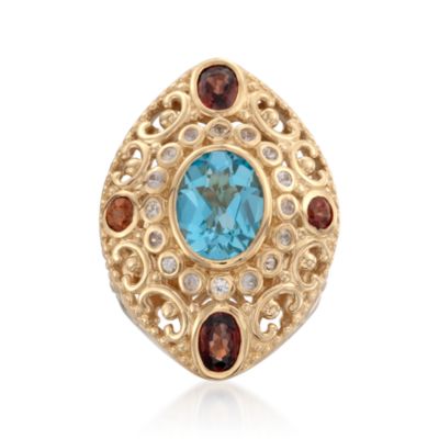 2.65 Carat Blue Topaz and .92 ct. t.w. Multi-Gemstone Ring in 18kt Over Sterling &mdash; Alt Image 1