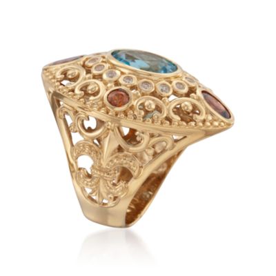 2.65 Carat Blue Topaz and .92 ct. t.w. Multi-Gemstone Ring in 18kt Over Sterling &mdash; Alt Image 3