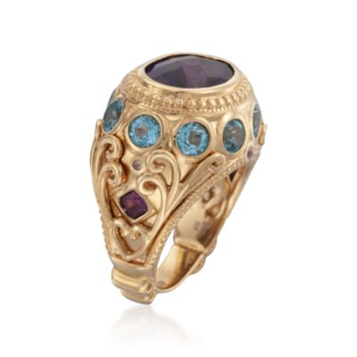 5.05 Carat Amethyst and 3.32 ct. t.w. Multi-Gemstone Ring in 18kt Over Sterling &mdash; Alt Image 3