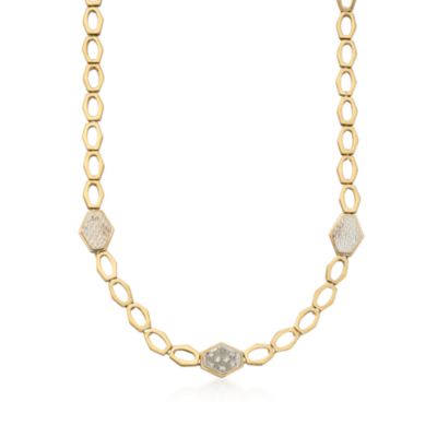 C. 1980 Vintage .25 ct. t.w. Pave Diamond Open Oval Link Section Necklace in 18kt Two-Tone Gold. 24" &mdash; Alt Image 1