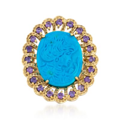 Magnesite and .80 ct. t.w. Amethyst Cameo Ring in 18kt Gold Over Sterling &mdash; Alt Image 1