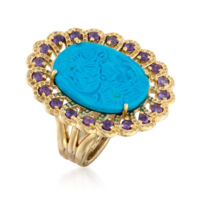 Magnesite and .80 ct. t.w. Amethyst Cameo Ring in 18kt Gold Over Sterling &mdash; Alt Image 3